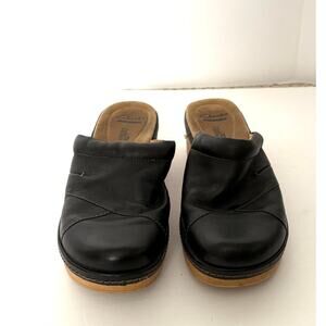 Clark’s Shoes Open Back Clogs, Black Leather, Arch Support, Size Womens 8 or 39